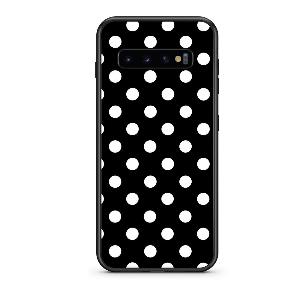 Θήκη Samsung Galaxy S10+ White Polka Dots on Black από τη Smartfits με σχέδιο στο πίσω μέρος και μαύρο περίβλημα | Samsung Galaxy S10+ White Polka Dots on Black case with colorful back and black bezels