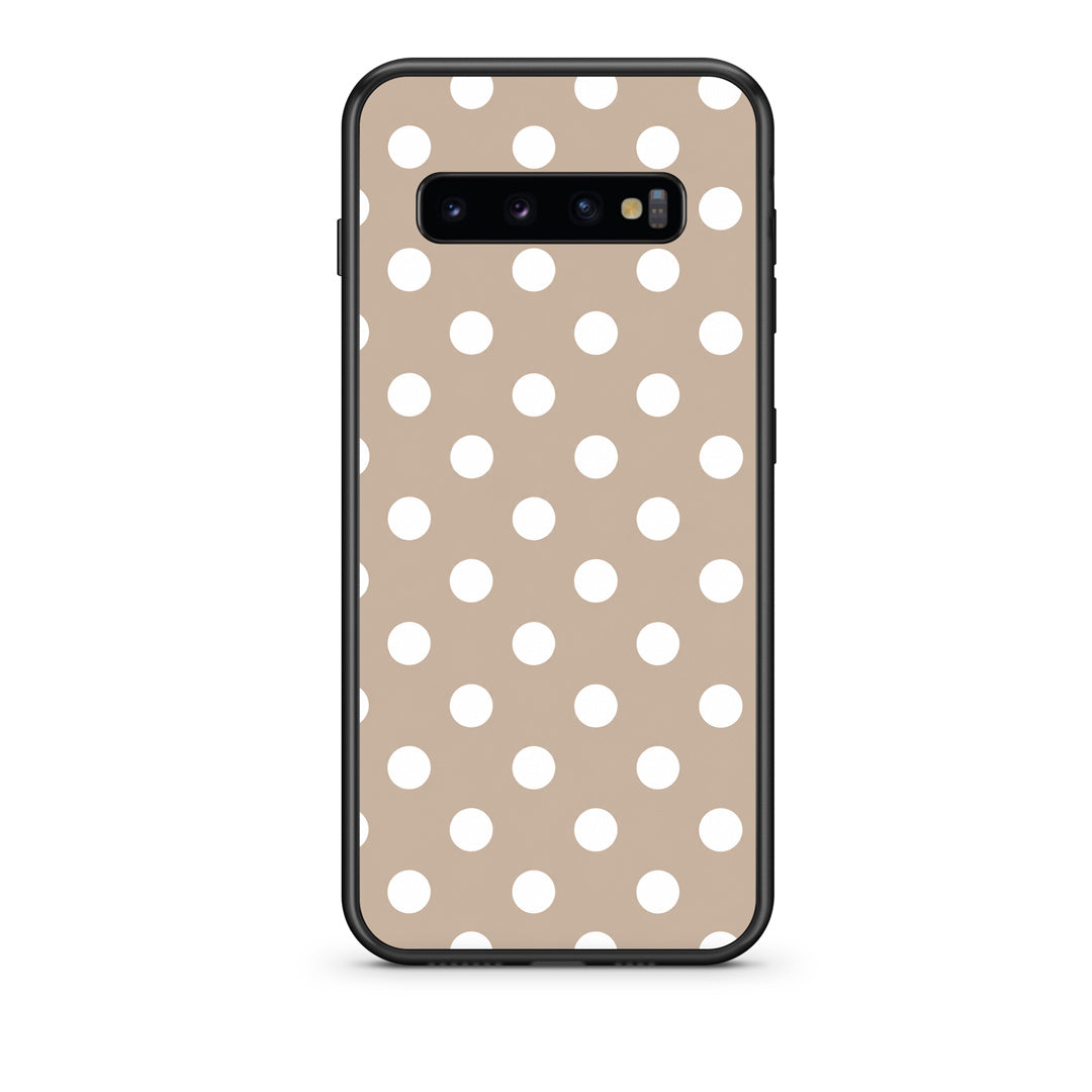 Θήκη Samsung Galaxy S10+ White Polka Dots on Taupe από τη Smartfits με σχέδιο στο πίσω μέρος και μαύρο περίβλημα | Samsung Galaxy S10+ White Polka Dots on Taupe case with colorful back and black bezels