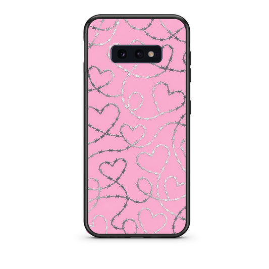 Θήκη Samsung Galaxy S10e Barbed Wire Hearts on Pink από τη Smartfits με σχέδιο στο πίσω μέρος και μαύρο περίβλημα | Samsung Galaxy S10e Barbed Wire Hearts on Pink case with colorful back and black bezels