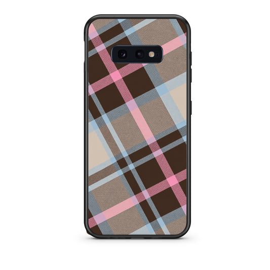 Θήκη Samsung Galaxy S10e Brown Pink and Blue Diagonal Plaid από τη Smartfits με σχέδιο στο πίσω μέρος και μαύρο περίβλημα | Samsung Galaxy S10e Brown Pink and Blue Diagonal Plaid case with colorful back and black bezels
