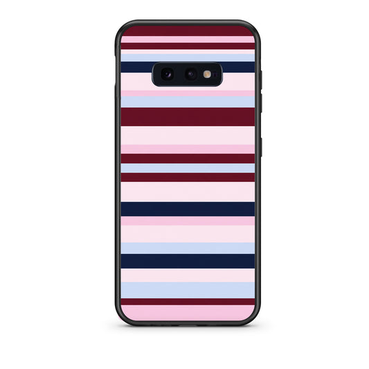 Θήκη Samsung Galaxy S10e Burgundy Pink and Blue Horizontal Stripes από τη Smartfits με σχέδιο στο πίσω μέρος και μαύρο περίβλημα | Samsung Galaxy S10e Burgundy Pink and Blue Horizontal Stripes case with colorful back and black bezels