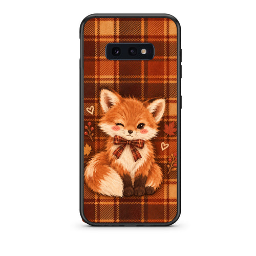 Θήκη Samsung Galaxy S10e Fox on Autumn Tartan από τη Smartfits με σχέδιο στο πίσω μέρος και μαύρο περίβλημα | Samsung Galaxy S10e Fox on Autumn Tartan case with colorful back and black bezels