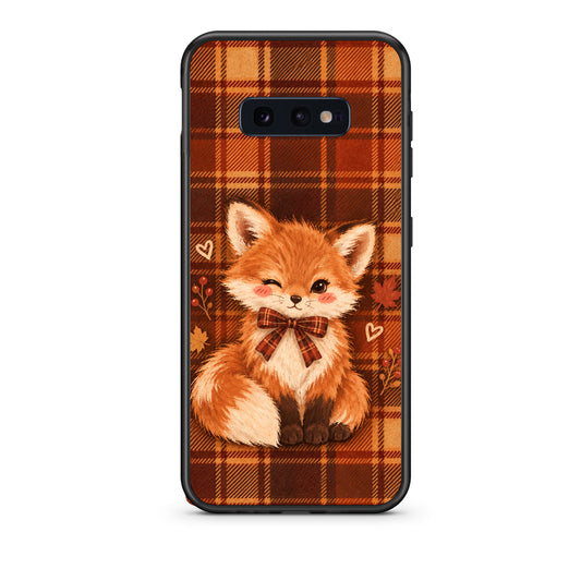 Θήκη Samsung Galaxy S10e Fox on Autumn Tartan από τη Smartfits με σχέδιο στο πίσω μέρος και μαύρο περίβλημα | Samsung Galaxy S10e Fox on Autumn Tartan case with colorful back and black bezels