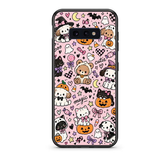 Θήκη Samsung Galaxy S10e Halloween Cute Animals on Pink από τη Smartfits με σχέδιο στο πίσω μέρος και μαύρο περίβλημα | Samsung Galaxy S10e Halloween Cute Animals on Pink case with colorful back and black bezels