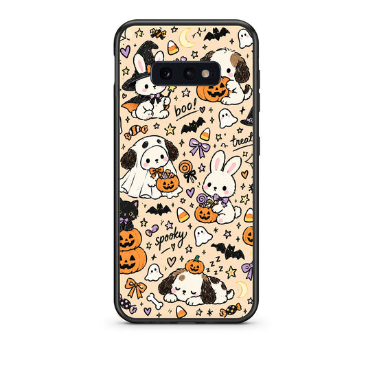 Θήκη Samsung Galaxy S10e Halloween Puppies and Friends on Cream από τη Smartfits με σχέδιο στο πίσω μέρος και μαύρο περίβλημα | Samsung Galaxy S10e Halloween Puppies and Friends on Cream case with colorful back and black bezels