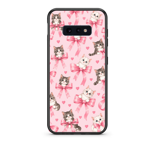 Θήκη Samsung Galaxy S10e Kittens and Pink Bows on Pink από τη Smartfits με σχέδιο στο πίσω μέρος και μαύρο περίβλημα | Samsung Galaxy S10e Kittens and Pink Bows on Pink case with colorful back and black bezels