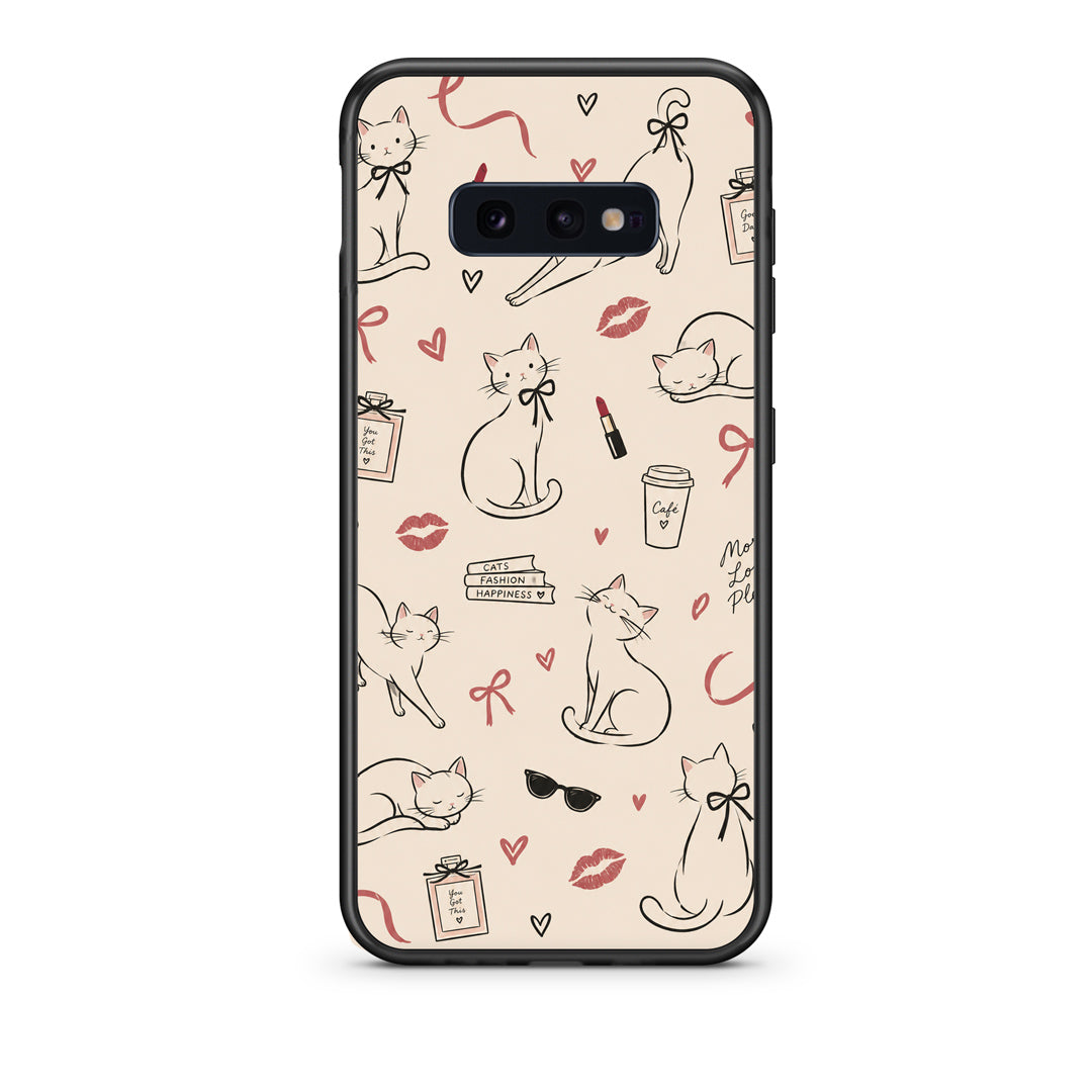 Θήκη Samsung Galaxy S10e Minimal Cat and Fashion Doodles on Cream από τη Smartfits με σχέδιο στο πίσω μέρος και μαύρο περίβλημα | Samsung Galaxy S10e Minimal Cat and Fashion Doodles on Cream case with colorful back and black bezels