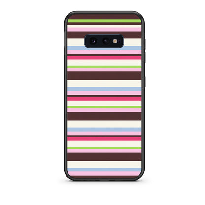 Θήκη Samsung Galaxy S10e Multicolour Horizontal Stripes από τη Smartfits με σχέδιο στο πίσω μέρος και μαύρο περίβλημα | Samsung Galaxy S10e Multicolour Horizontal Stripes case with colorful back and black bezels