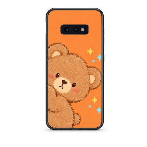 Θήκη Samsung Galaxy S10e Peekaboo Teddy on Orange από τη Smartfits με σχέδιο στο πίσω μέρος και μαύρο περίβλημα | Samsung Galaxy S10e Peekaboo Teddy on Orange case with colorful back and black bezels