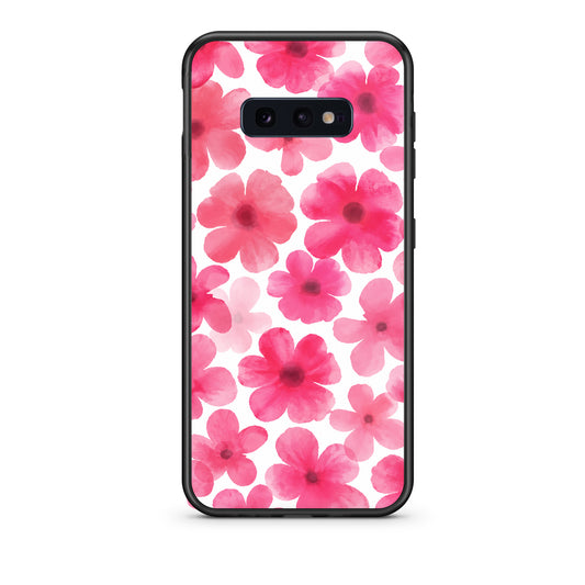Θήκη Samsung Galaxy S10e Pink Watercolour Flowers on White από τη Smartfits με σχέδιο στο πίσω μέρος και μαύρο περίβλημα | Samsung Galaxy S10e Pink Watercolour Flowers on White case with colorful back and black bezels