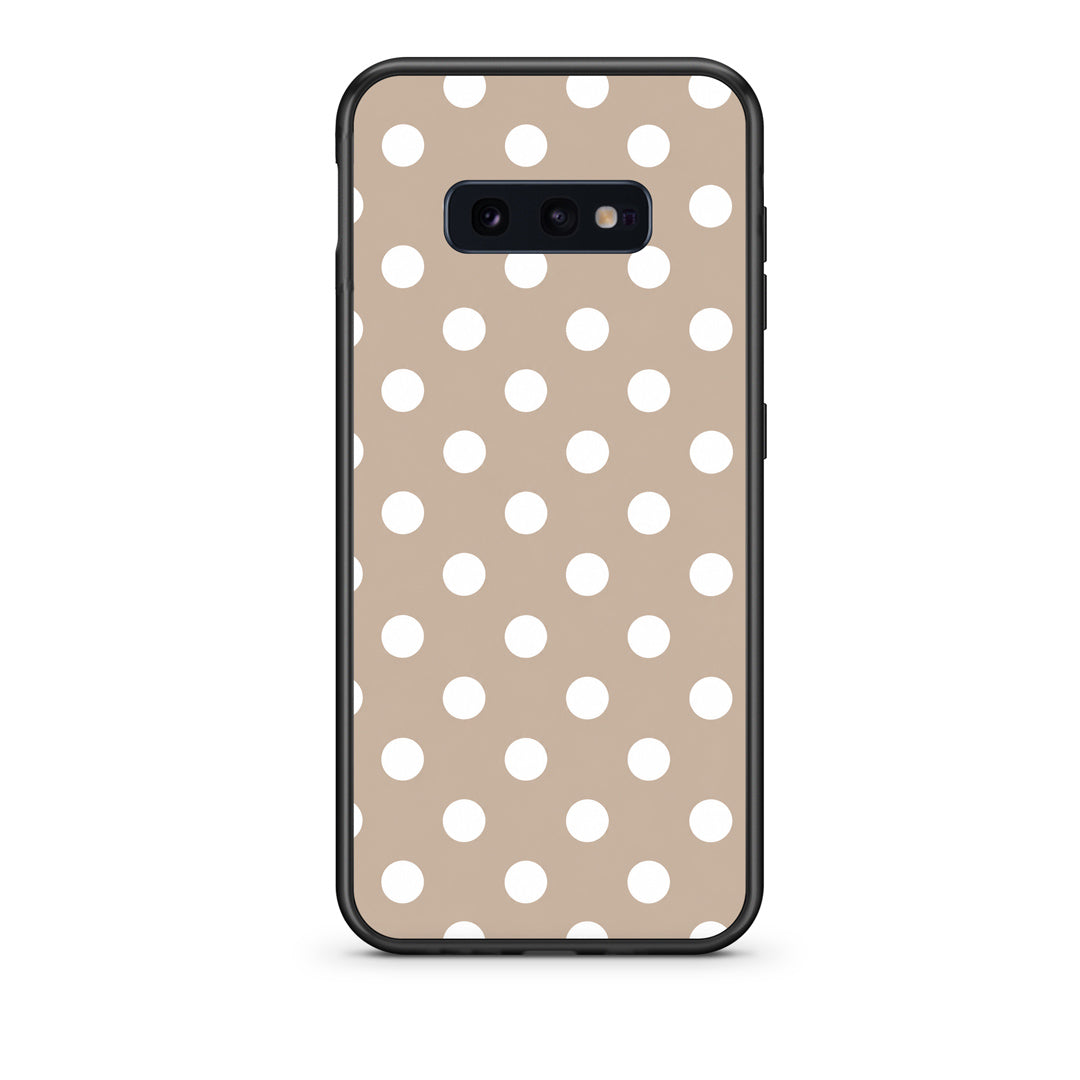 Θήκη Samsung Galaxy S10e White Polka Dots on Taupe από τη Smartfits με σχέδιο στο πίσω μέρος και μαύρο περίβλημα | Samsung Galaxy S10e White Polka Dots on Taupe case with colorful back and black bezels