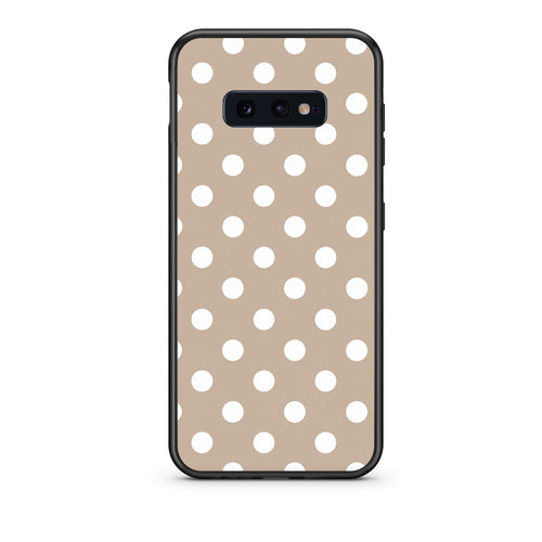 Θήκη Samsung Galaxy S10e White Polka Dots on Taupe από τη Smartfits με σχέδιο στο πίσω μέρος και μαύρο περίβλημα | Samsung Galaxy S10e White Polka Dots on Taupe case with colorful back and black bezels