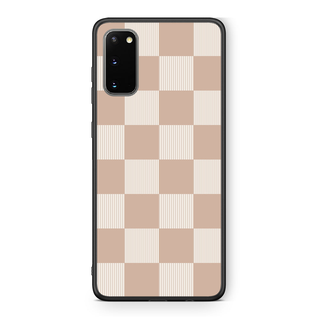 Θήκη Samsung Galaxy S20 Latte and Cream Striped Checks από τη Smartfits με σχέδιο στο πίσω μέρος και μαύρο περίβλημα | Samsung Galaxy S20 Latte and Cream Striped Checks case with colorful back and black bezels