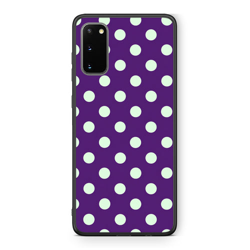 Θήκη Samsung Galaxy S20 Mint Polka Dots on Purple από τη Smartfits με σχέδιο στο πίσω μέρος και μαύρο περίβλημα | Samsung Galaxy S20 Mint Polka Dots on Purple case with colorful back and black bezels