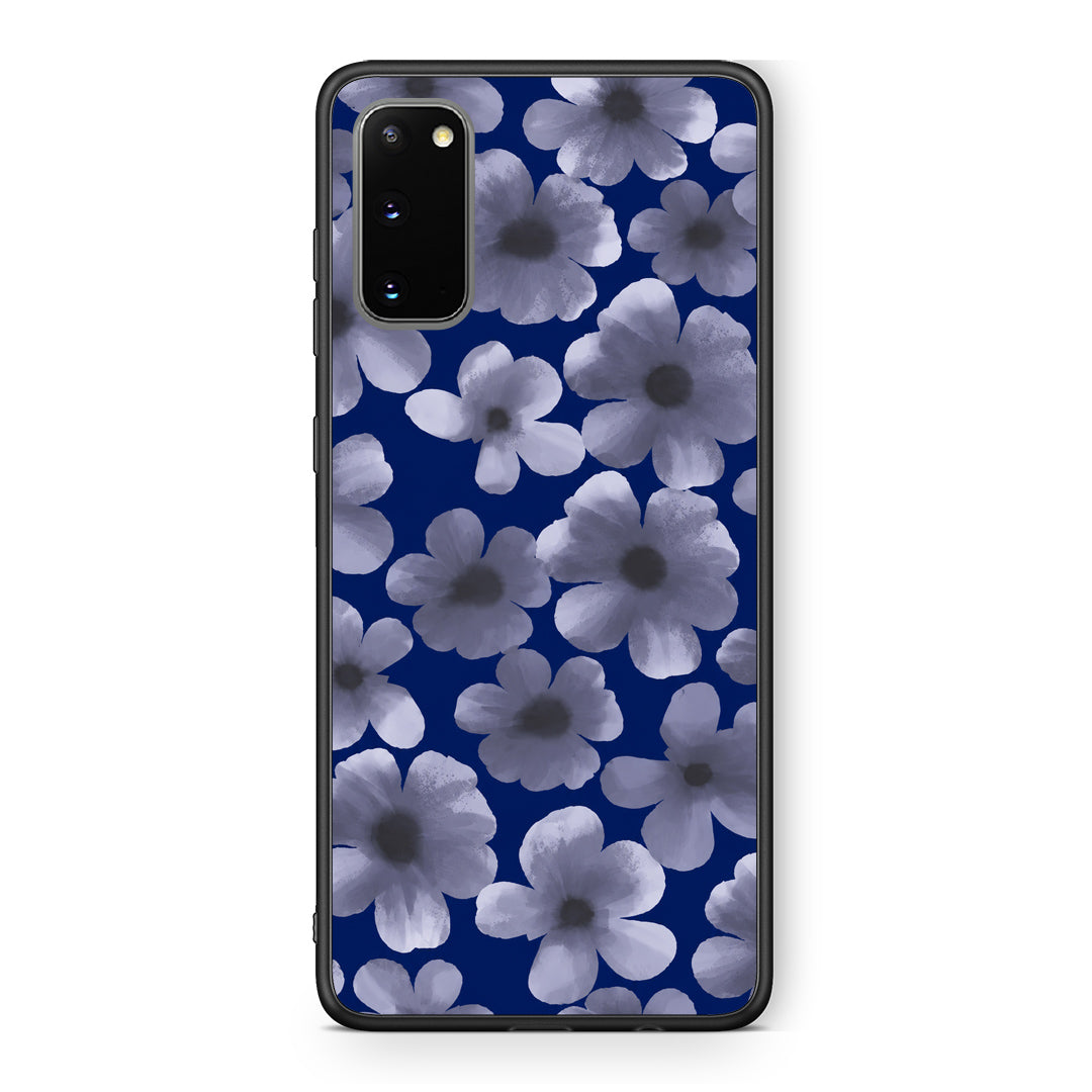 Θήκη Samsung Galaxy S20 Pale Blue Flowers on Navy από τη Smartfits με σχέδιο στο πίσω μέρος και μαύρο περίβλημα | Samsung Galaxy S20 Pale Blue Flowers on Navy case with colorful back and black bezels