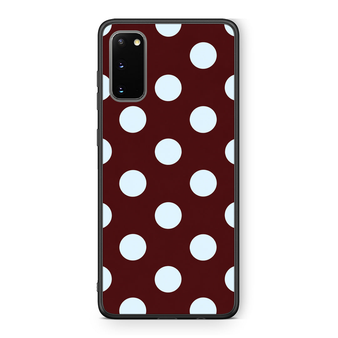Θήκη Samsung Galaxy S20 Pale Blue Large Polka Dots on Burgundy από τη Smartfits με σχέδιο στο πίσω μέρος και μαύρο περίβλημα | Samsung Galaxy S20 Pale Blue Large Polka Dots on Burgundy case with colorful back and black bezels