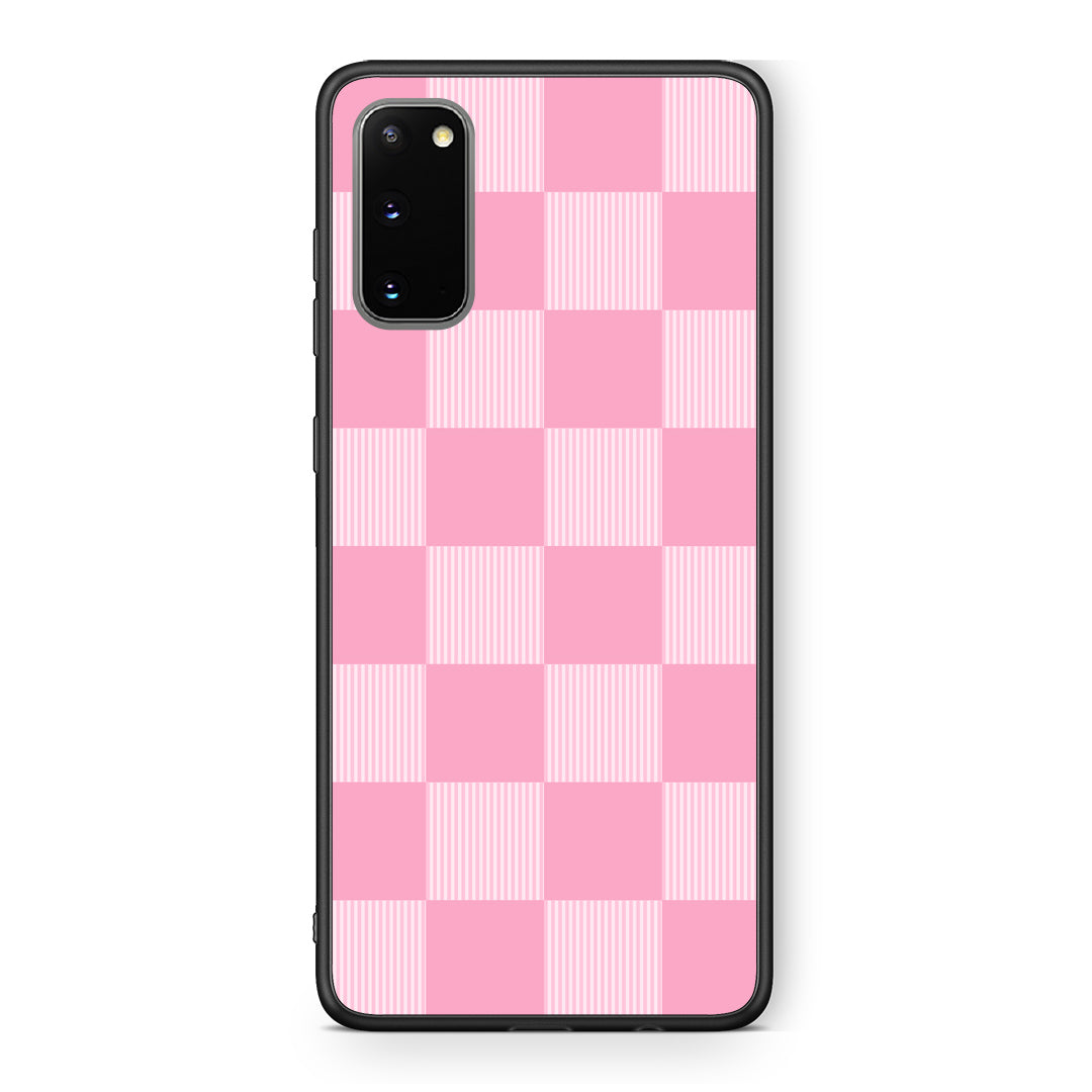 Θήκη Samsung Galaxy S20 Pink and White Striped Checks από τη Smartfits με σχέδιο στο πίσω μέρος και μαύρο περίβλημα | Samsung Galaxy S20 Pink and White Striped Checks case with colorful back and black bezels