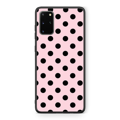 Θήκη Samsung Galaxy S20+ Black Polka Dots on Pink από τη Smartfits με σχέδιο στο πίσω μέρος και μαύρο περίβλημα | Samsung Galaxy S20+ Black Polka Dots on Pink case with colorful back and black bezels