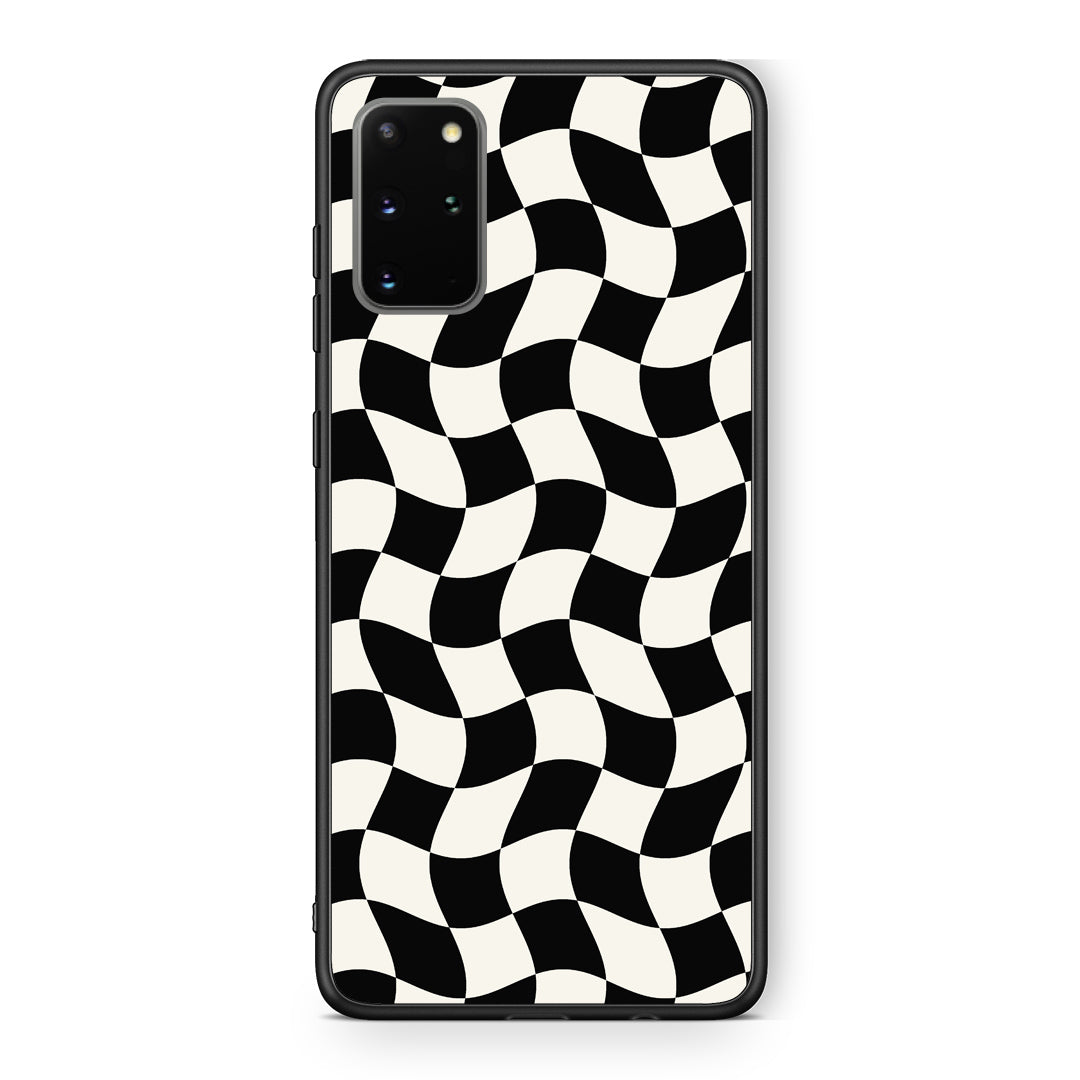Θήκη Samsung Galaxy S20+ Black and Cream Wavy Checkerboard από τη Smartfits με σχέδιο στο πίσω μέρος και μαύρο περίβλημα | Samsung Galaxy S20+ Black and Cream Wavy Checkerboard case with colorful back and black bezels