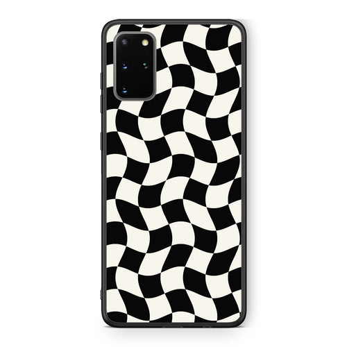 Θήκη Samsung Galaxy S20+ Black and Cream Wavy Checkerboard από τη Smartfits με σχέδιο στο πίσω μέρος και μαύρο περίβλημα | Samsung Galaxy S20+ Black and Cream Wavy Checkerboard case with colorful back and black bezels