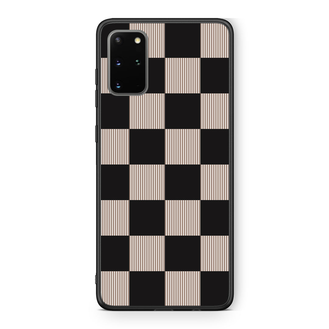 Θήκη Samsung Galaxy S20+ Black and Taupe Striped Checks από τη Smartfits με σχέδιο στο πίσω μέρος και μαύρο περίβλημα | Samsung Galaxy S20+ Black and Taupe Striped Checks case with colorful back and black bezels