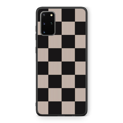 Θήκη Samsung Galaxy S20+ Black and Taupe Striped Checks από τη Smartfits με σχέδιο στο πίσω μέρος και μαύρο περίβλημα | Samsung Galaxy S20+ Black and Taupe Striped Checks case with colorful back and black bezels