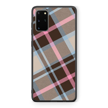 Θήκη Samsung Galaxy S20+ Brown Pink and Blue Diagonal Plaid από τη Smartfits με σχέδιο στο πίσω μέρος και μαύρο περίβλημα | Samsung Galaxy S20+ Brown Pink and Blue Diagonal Plaid case with colorful back and black bezels