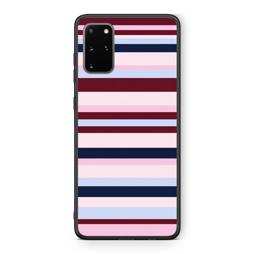 Θήκη Samsung Galaxy S20+ Burgundy Pink and Blue Horizontal Stripes από τη Smartfits με σχέδιο στο πίσω μέρος και μαύρο περίβλημα | Samsung Galaxy S20+ Burgundy Pink and Blue Horizontal Stripes case with colorful back and black bezels