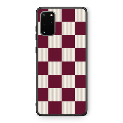 Θήκη Samsung Galaxy S20+ Burgundy and Cream Striped Checks από τη Smartfits με σχέδιο στο πίσω μέρος και μαύρο περίβλημα | Samsung Galaxy S20+ Burgundy and Cream Striped Checks case with colorful back and black bezels