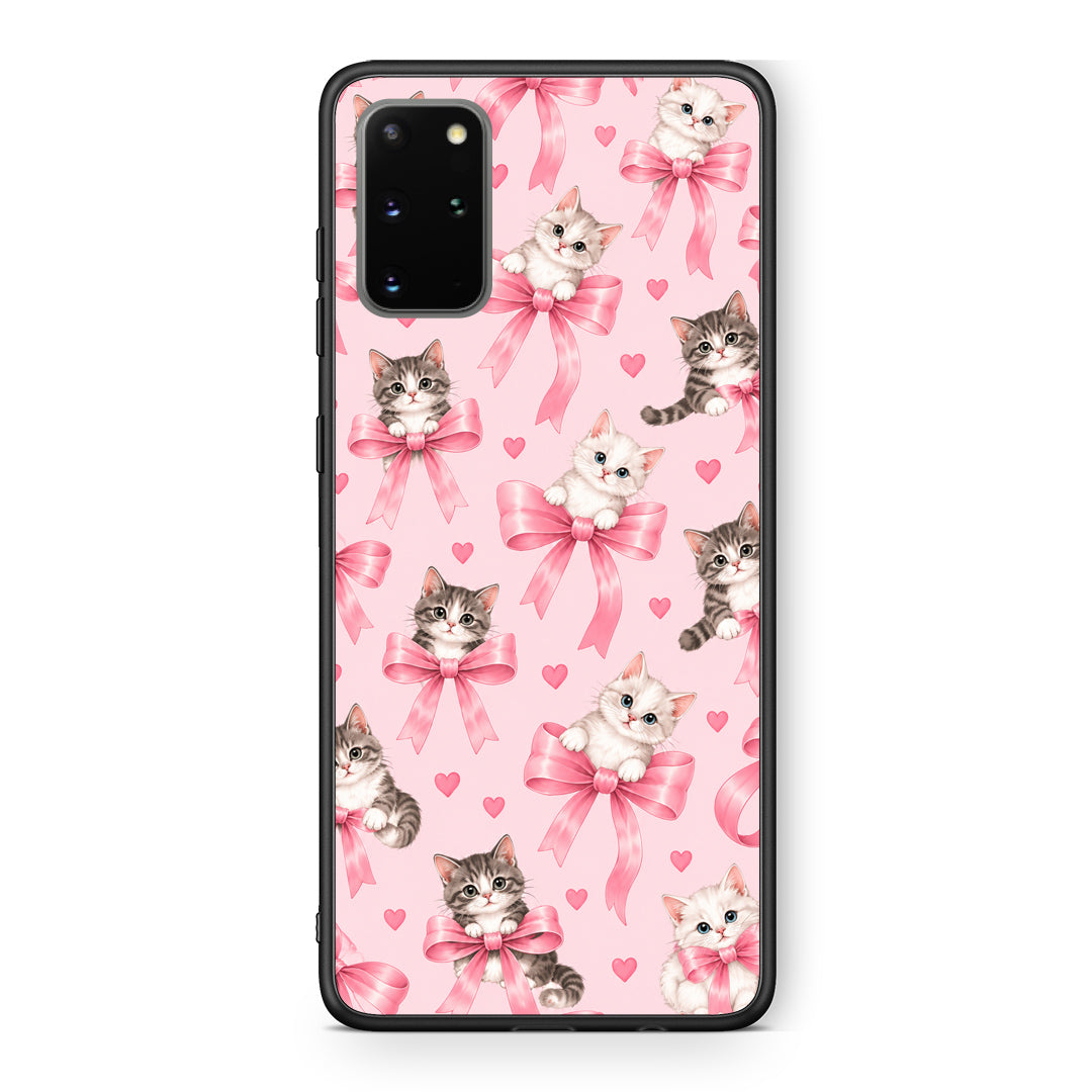 Θήκη Samsung Galaxy S20+ Kittens and Pink Bows on Pink από τη Smartfits με σχέδιο στο πίσω μέρος και μαύρο περίβλημα | Samsung Galaxy S20+ Kittens and Pink Bows on Pink case with colorful back and black bezels