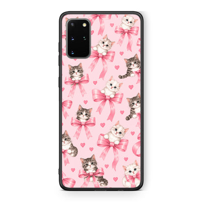 Θήκη Samsung Galaxy S20+ Kittens and Pink Bows on Pink από τη Smartfits με σχέδιο στο πίσω μέρος και μαύρο περίβλημα | Samsung Galaxy S20+ Kittens and Pink Bows on Pink case with colorful back and black bezels