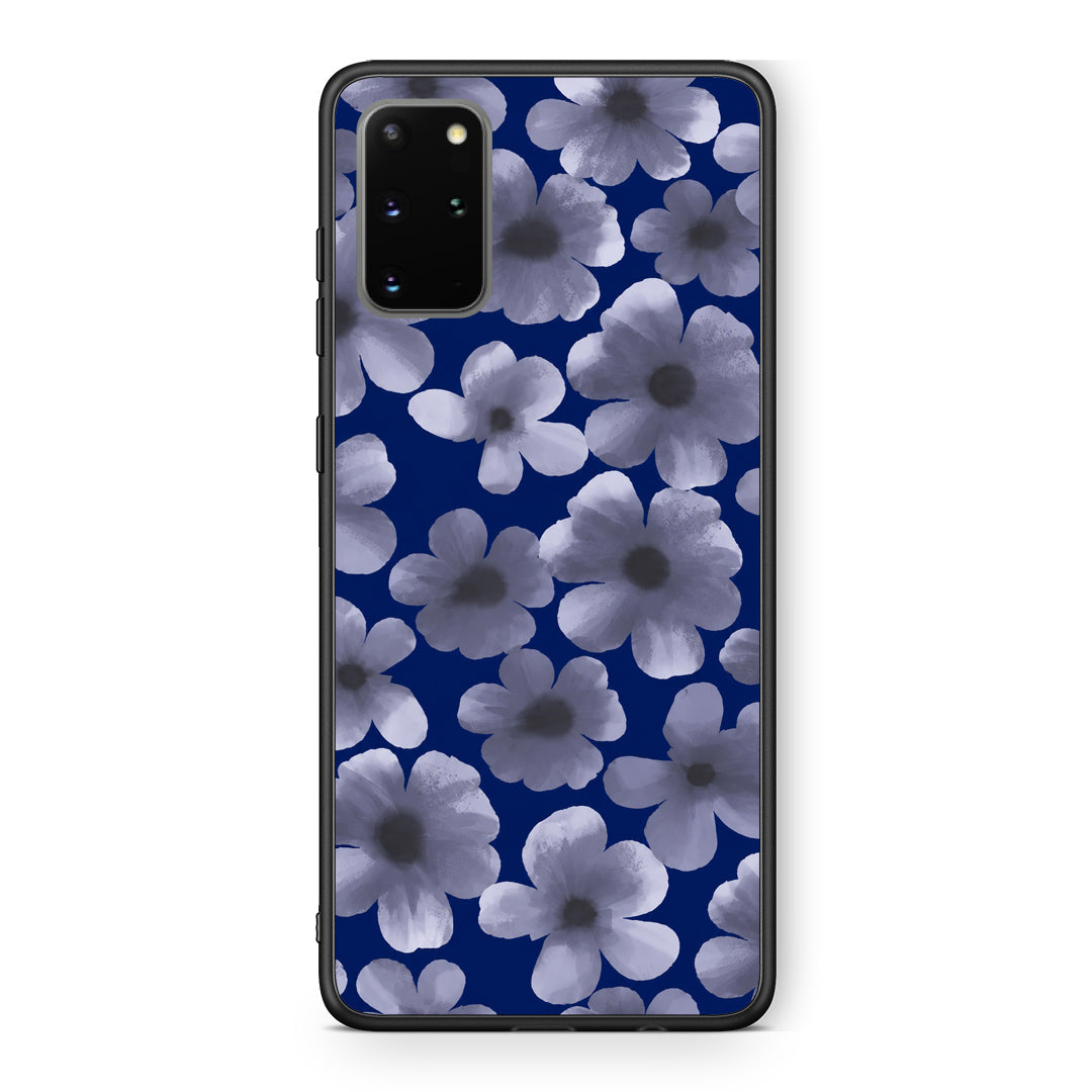 Θήκη Samsung Galaxy S20+ Pale Blue Flowers on Navy από τη Smartfits με σχέδιο στο πίσω μέρος και μαύρο περίβλημα | Samsung Galaxy S20+ Pale Blue Flowers on Navy case with colorful back and black bezels