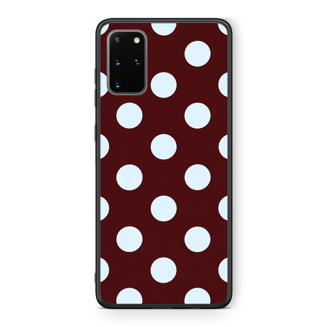 Θήκη Samsung Galaxy S20+ Pale Blue Large Polka Dots on Burgundy από τη Smartfits με σχέδιο στο πίσω μέρος και μαύρο περίβλημα | Samsung Galaxy S20+ Pale Blue Large Polka Dots on Burgundy case with colorful back and black bezels