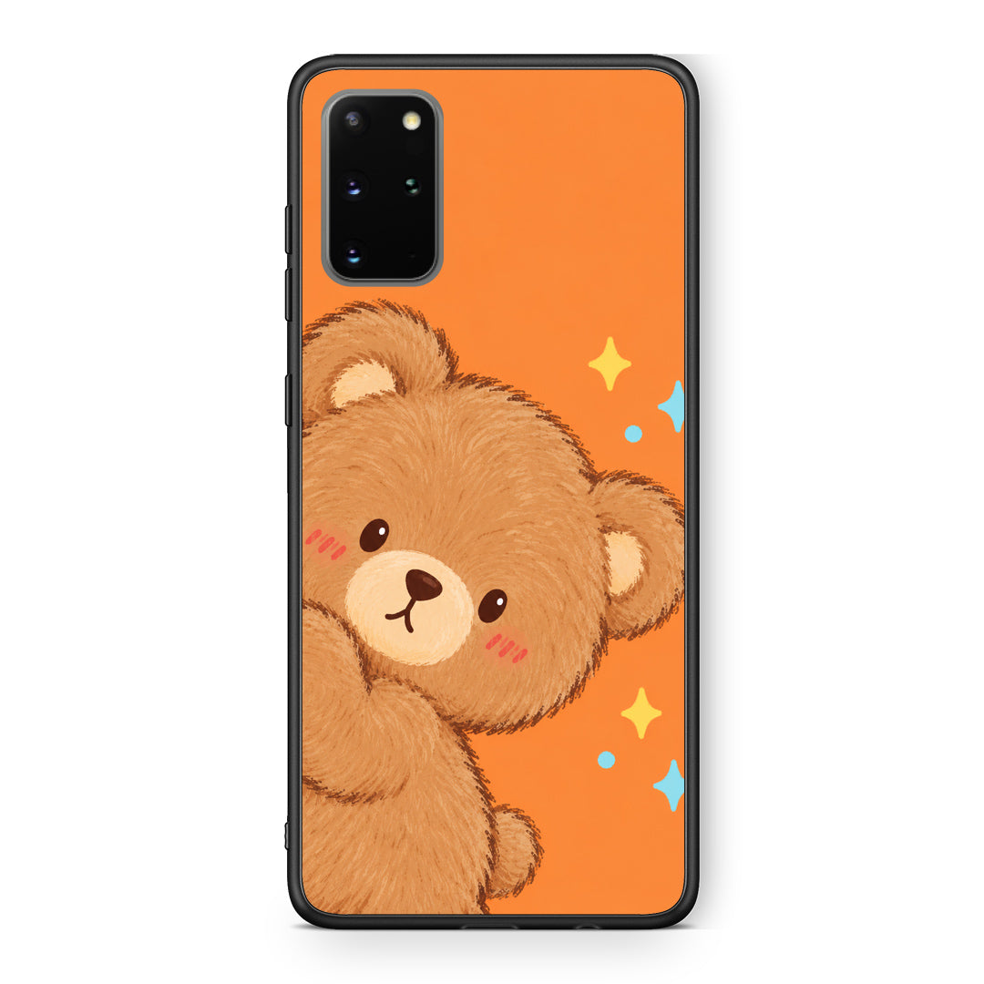 Θήκη Samsung Galaxy S20+ Peekaboo Teddy on Orange από τη Smartfits με σχέδιο στο πίσω μέρος και μαύρο περίβλημα | Samsung Galaxy S20+ Peekaboo Teddy on Orange case with colorful back and black bezels