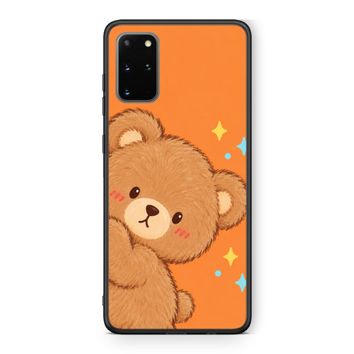 Θήκη Samsung Galaxy S20+ Peekaboo Teddy on Orange από τη Smartfits με σχέδιο στο πίσω μέρος και μαύρο περίβλημα | Samsung Galaxy S20+ Peekaboo Teddy on Orange case with colorful back and black bezels