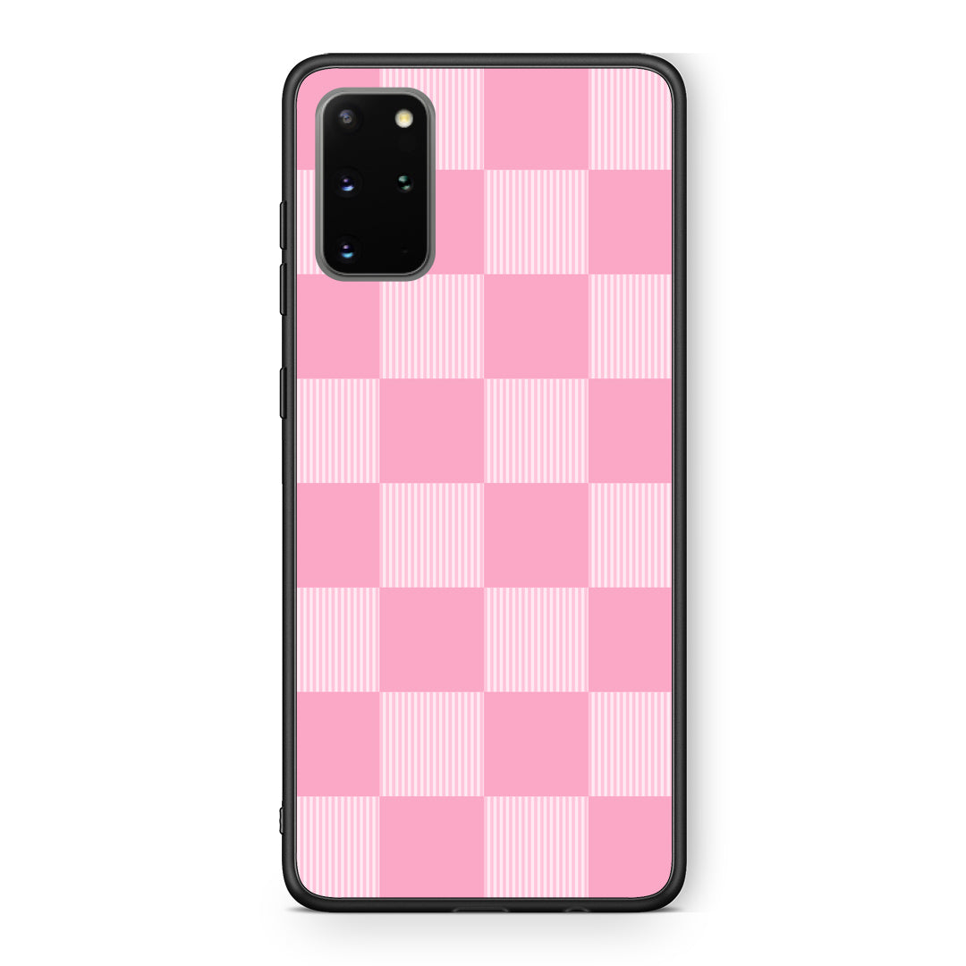Θήκη Samsung Galaxy S20+ Pink and White Striped Checks από τη Smartfits με σχέδιο στο πίσω μέρος και μαύρο περίβλημα | Samsung Galaxy S20+ Pink and White Striped Checks case with colorful back and black bezels