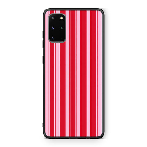 Θήκη Samsung Galaxy S20+ Red and Pink Vertical Pinstripes από τη Smartfits με σχέδιο στο πίσω μέρος και μαύρο περίβλημα | Samsung Galaxy S20+ Red and Pink Vertical Pinstripes case with colorful back and black bezels