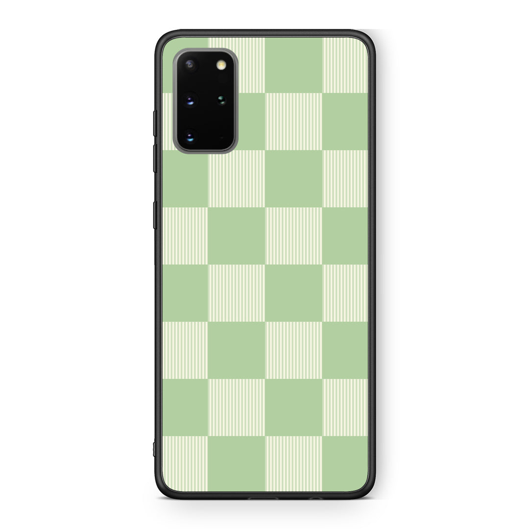 Θήκη Samsung Galaxy S20+ Sage and Cream Striped Checks από τη Smartfits με σχέδιο στο πίσω μέρος και μαύρο περίβλημα | Samsung Galaxy S20+ Sage and Cream Striped Checks case with colorful back and black bezels