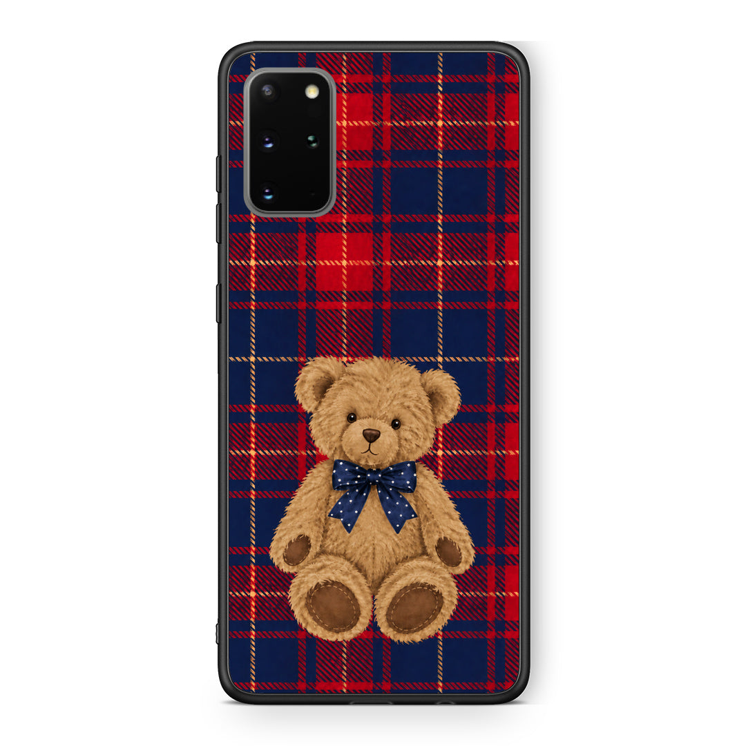Θήκη Samsung Galaxy S20+ Teddy Bear on Red and Navy Tartan από τη Smartfits με σχέδιο στο πίσω μέρος και μαύρο περίβλημα | Samsung Galaxy S20+ Teddy Bear on Red and Navy Tartan case with colorful back and black bezels