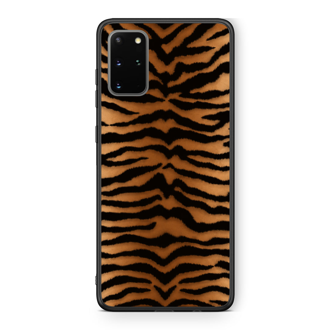 Θήκη Samsung Galaxy S20+ Tiger Print Orange and Black από τη Smartfits με σχέδιο στο πίσω μέρος και μαύρο περίβλημα | Samsung Galaxy S20+ Tiger Print Orange and Black case with colorful back and black bezels
