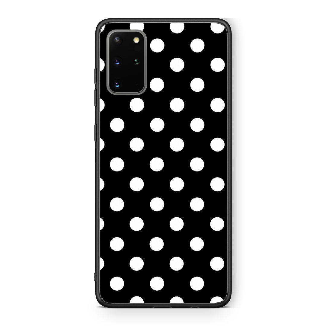 Θήκη Samsung Galaxy S20+ White Polka Dots on Black από τη Smartfits με σχέδιο στο πίσω μέρος και μαύρο περίβλημα | Samsung Galaxy S20+ White Polka Dots on Black case with colorful back and black bezels