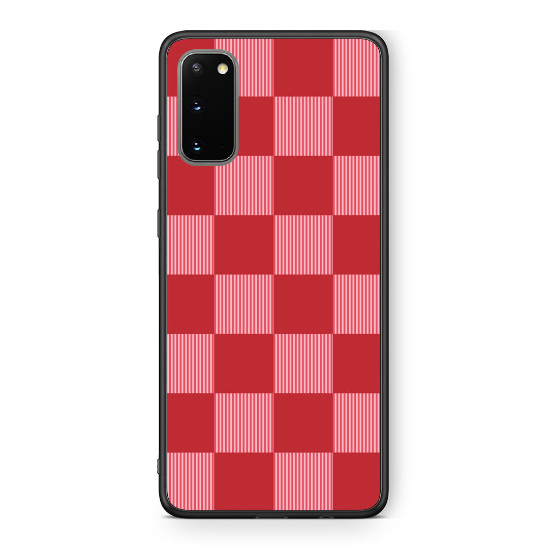 Θήκη Samsung Galaxy S20 Red and Pink Striped Checks από τη Smartfits με σχέδιο στο πίσω μέρος και μαύρο περίβλημα | Samsung Galaxy S20 Red and Pink Striped Checks case with colorful back and black bezels