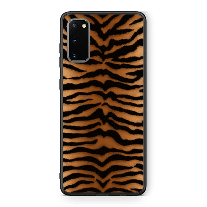 Θήκη Samsung Galaxy S20 Tiger Print Orange and Black από τη Smartfits με σχέδιο στο πίσω μέρος και μαύρο περίβλημα | Samsung Galaxy S20 Tiger Print Orange and Black case with colorful back and black bezels