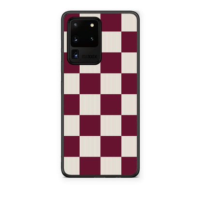 Θήκη Samsung Galaxy S20 Ultra Burgundy and Cream Striped Checks από τη Smartfits με σχέδιο στο πίσω μέρος και μαύρο περίβλημα | Samsung Galaxy S20 Ultra Burgundy and Cream Striped Checks case with colorful back and black bezels