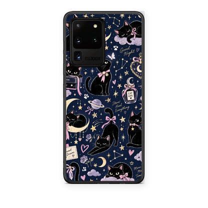 Θήκη Samsung Galaxy S20 Ultra Celestial Black Cats on Navy από τη Smartfits με σχέδιο στο πίσω μέρος και μαύρο περίβλημα | Samsung Galaxy S20 Ultra Celestial Black Cats on Navy case with colorful back and black bezels