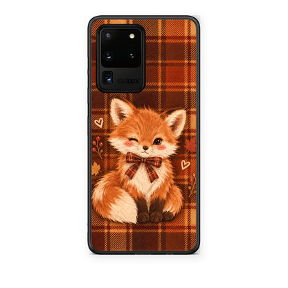 Θήκη Samsung Galaxy S20 Ultra Fox on Autumn Tartan από τη Smartfits με σχέδιο στο πίσω μέρος και μαύρο περίβλημα | Samsung Galaxy S20 Ultra Fox on Autumn Tartan case with colorful back and black bezels