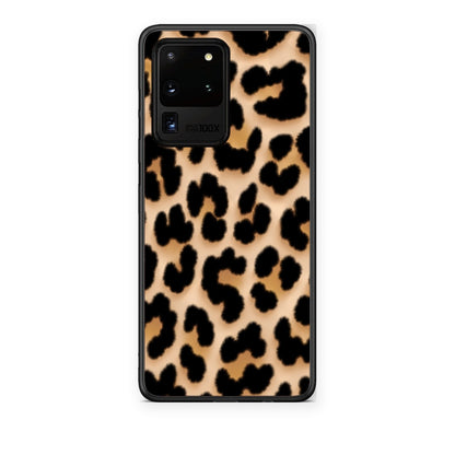 Θήκη Samsung Galaxy S20 Ultra Leopard Print Tan Large από τη Smartfits με σχέδιο στο πίσω μέρος και μαύρο περίβλημα | Samsung Galaxy S20 Ultra Leopard Print Tan Large case with colorful back and black bezels