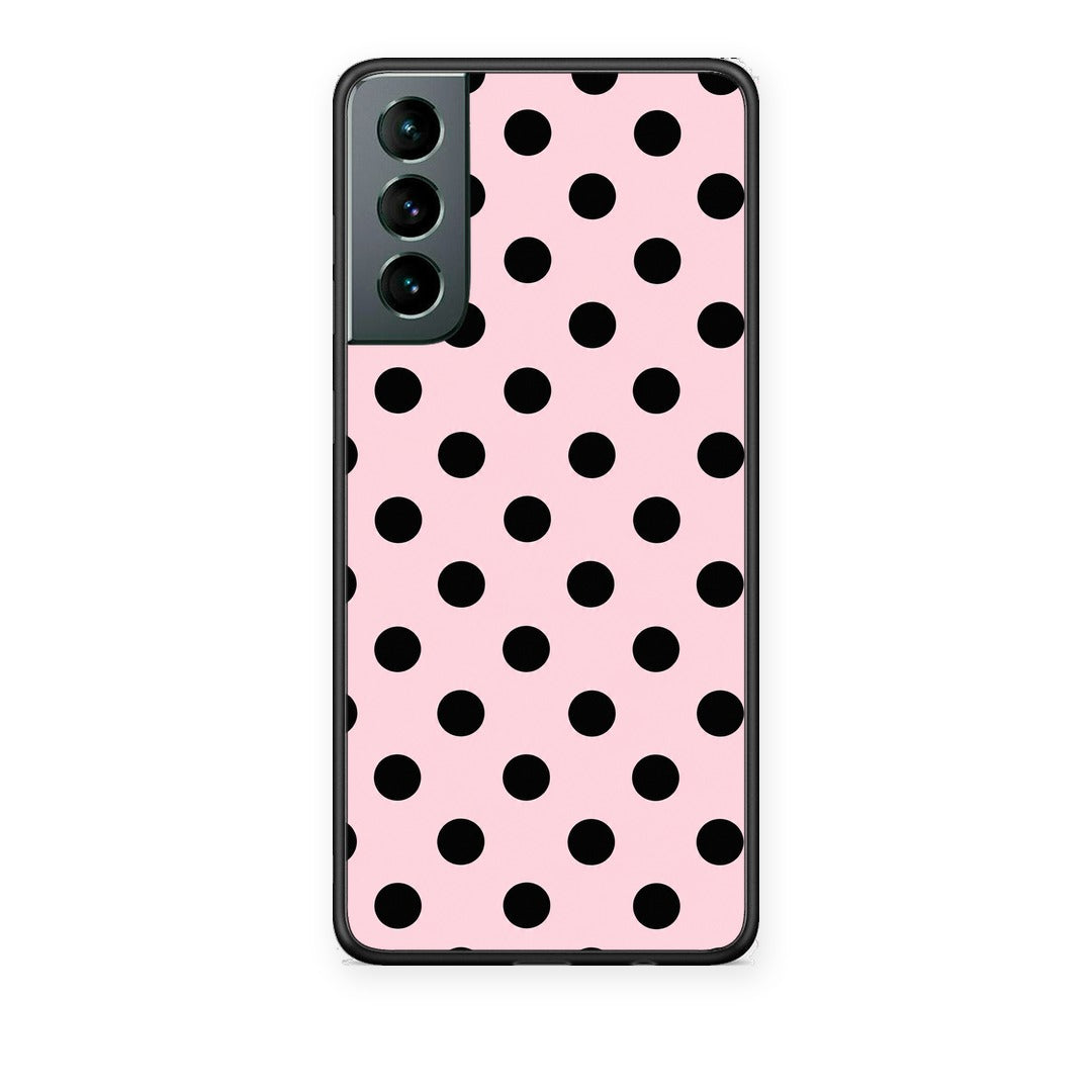 Θήκη Samsung Galaxy S21 Black Polka Dots on Pink από τη Smartfits με σχέδιο στο πίσω μέρος και μαύρο περίβλημα | Samsung Galaxy S21 Black Polka Dots on Pink case with colorful back and black bezels