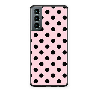 Θήκη Samsung Galaxy S21 Black Polka Dots on Pink από τη Smartfits με σχέδιο στο πίσω μέρος και μαύρο περίβλημα | Samsung Galaxy S21 Black Polka Dots on Pink case with colorful back and black bezels