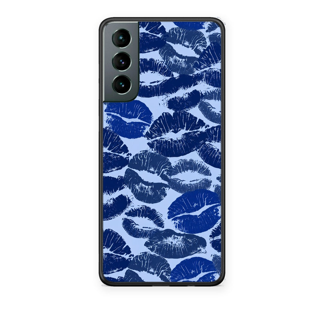 Θήκη Samsung Galaxy S21 Blue Lipstick Kisses από τη Smartfits με σχέδιο στο πίσω μέρος και μαύρο περίβλημα | Samsung Galaxy S21 Blue Lipstick Kisses case with colorful back and black bezels